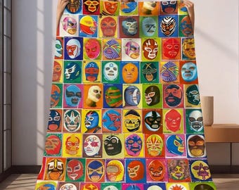 Mexican Wrestling Blanket for Lucha Libre Fans, Cozy Plush Throw