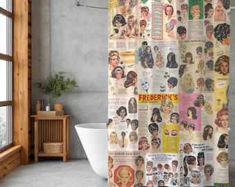 Wig Advertisement Shower Curtain: Vintage Kitsch Bathroom Decor