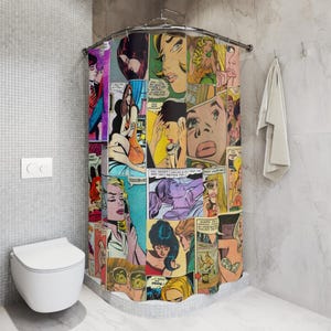 Vintage Romance Comic Girl Shower Curtain | Retro Pop Art Bathroom image 9