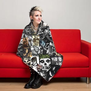 Horror Punk Blanket | Gothic Skull Ghoul Design | Velveteen Plush Throw for Punk Fans image 4