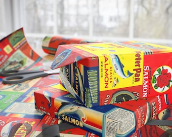 Vintage Tinned Salmon Gift Wrap: Retro Foodie Packaging