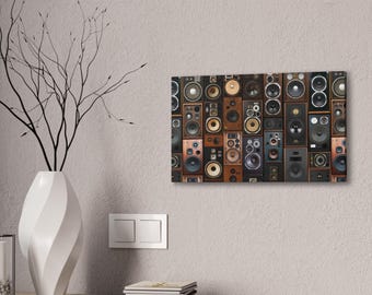 Collage de altavoces vintage en lienzo / Arte mural de audio retro