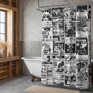 Cortina de ducha de película de terror: decoración de baño con anuncio de película de terror retro de los años 70 y 80, regalo para fans de las películas de terror