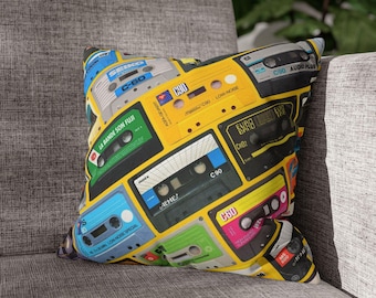 Retro Cassette Tape Pillow Cover: 80s Music Decor