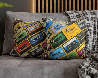 Retro Cassette Tape Throw Pillow Cover, Vintage Music Decor