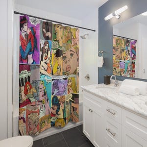 Vintage Romance Comic Girl Shower Curtain | Retro Pop Art Bathroom image 7