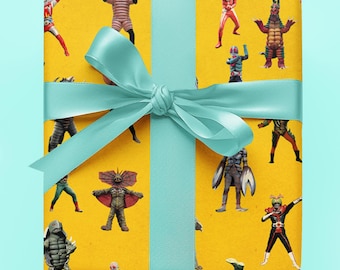 Retro Kaiju Gift Wrap: Japanese Monster Wrapping Paper, Sci-Fi Fans