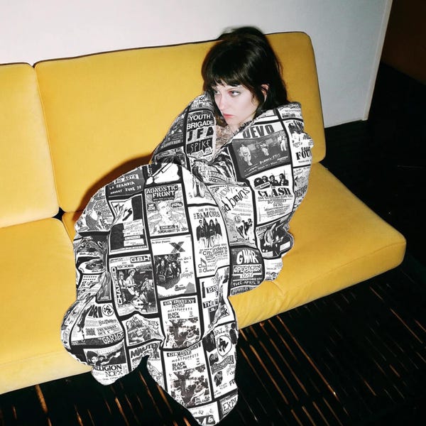 Punk Rock Show Flyers Plush Blanket: Music Lover Throw, DIY Hardcore, Home Blanket