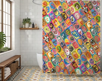 Lucha Libre Shower Curtain: Mexican Wrestling Mask, Fun Bathroom Decor