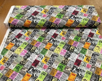 Tela con diseño de collage de folleto punk cortada a medida