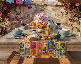 Lucha Libre Masks Table Runner: Mexican Art Tableware