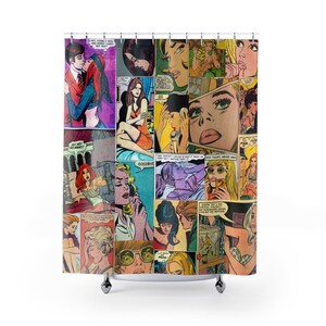 Vintage Romance Comic Girl Shower Curtain | Retro Pop Art Bathroom image 5