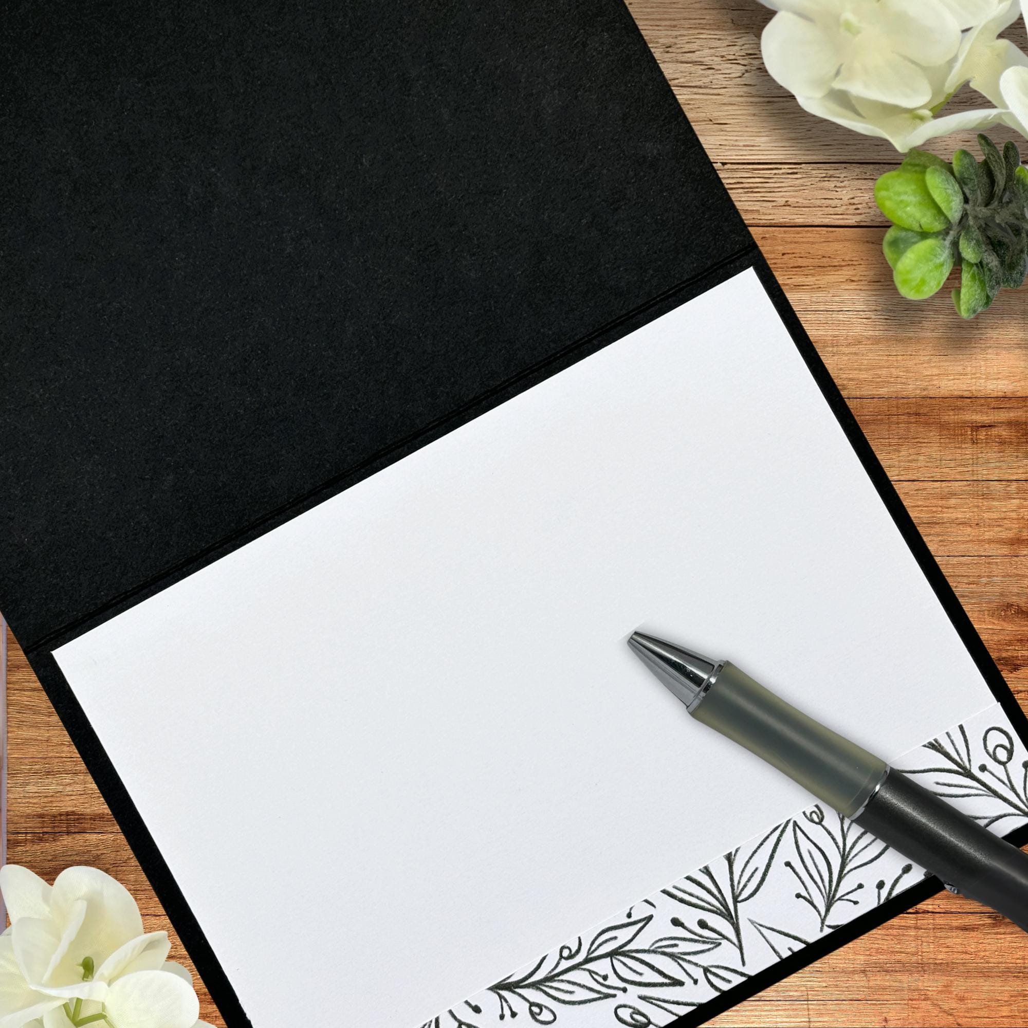 Handmade Black & White Botanical Note Cards - Pink Border, Set of 5 - Etsy