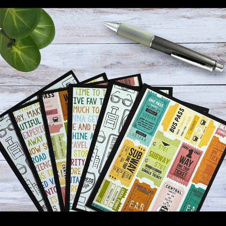 Ticket to Ride - Handmade Blank Folded Note Cards - Set of 6 With ...