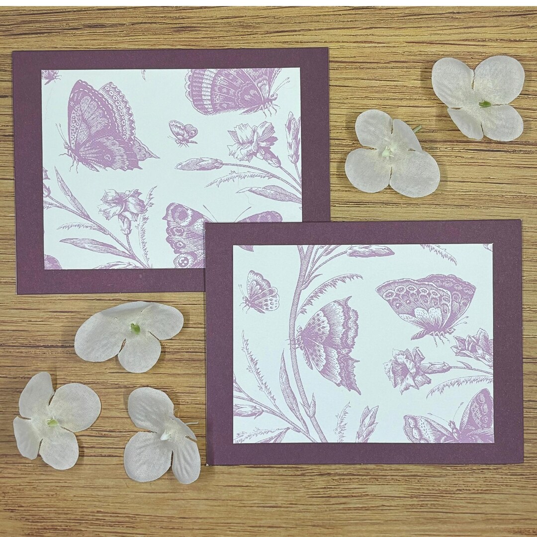 Burgundy Butterflies - Handmade Blank Folded Note Cards - Set of 6 With ...