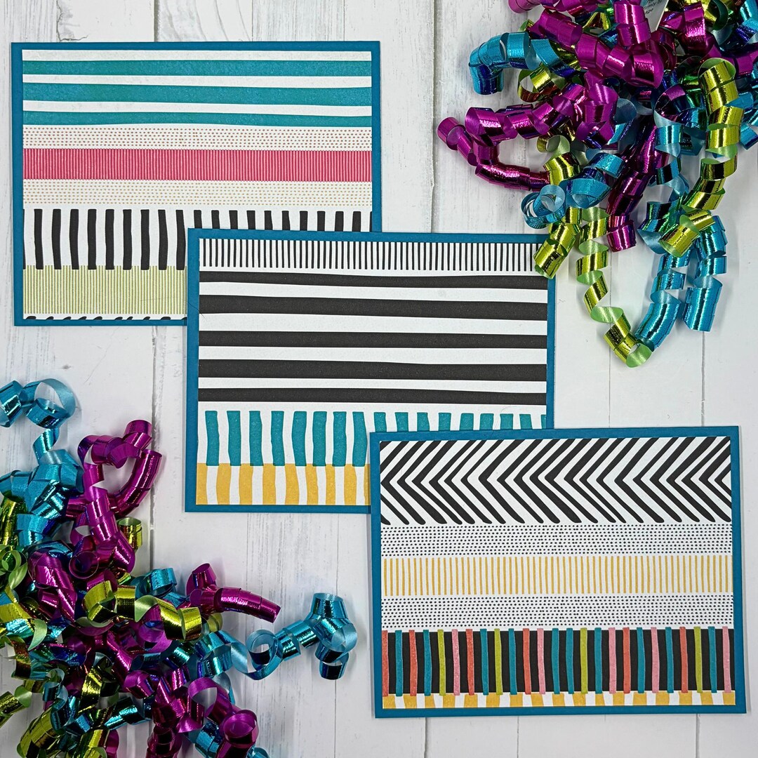 Swanky Stripes - Handmade Blank Folded Note Cards - Set of 6 With ...