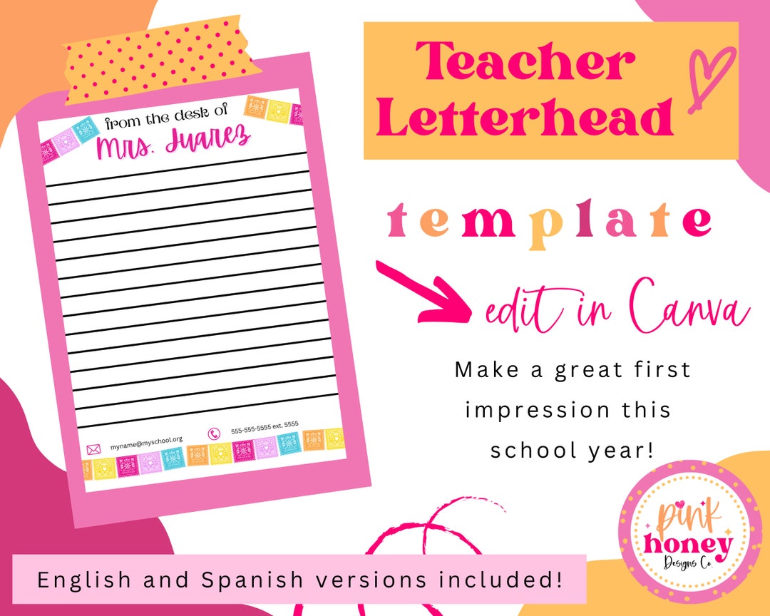 Spanish Teacher Letterhead Template for Canva Etsy