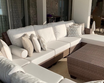 Custom Bench Cushion Cover: Waterproof Outdoor Patio Seating, White or beige