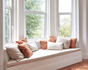 Custom Window Seat Cushion Cover, Ivory Cotton-Linen, Pet Friendly