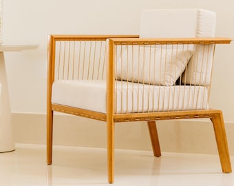 Housse de coussin de chaise personnalisée : fauteuil à bascule en rotin, tissu coton lin ivoire