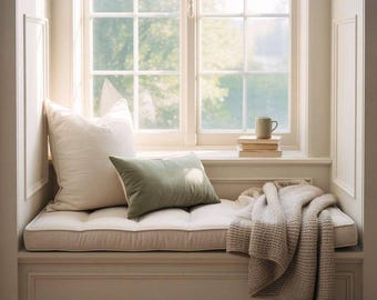 French Style Window Cushion, Handmade Seat Pad Cotton-Linen Blend, Meditation Cushion