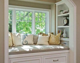 Window Cushion Cover , Zippered — Custom Size | Washable Indoor Linen  Fabric