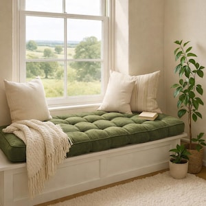 Specialdesignad fransk bänkdyna, fönsterdyna i stugstil, bomullsbeige elfenben