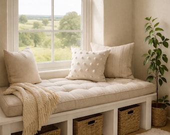 French Mattress Style Floor Pillow - Tufted Velvet Bench Cushion for Farmhouse Decor