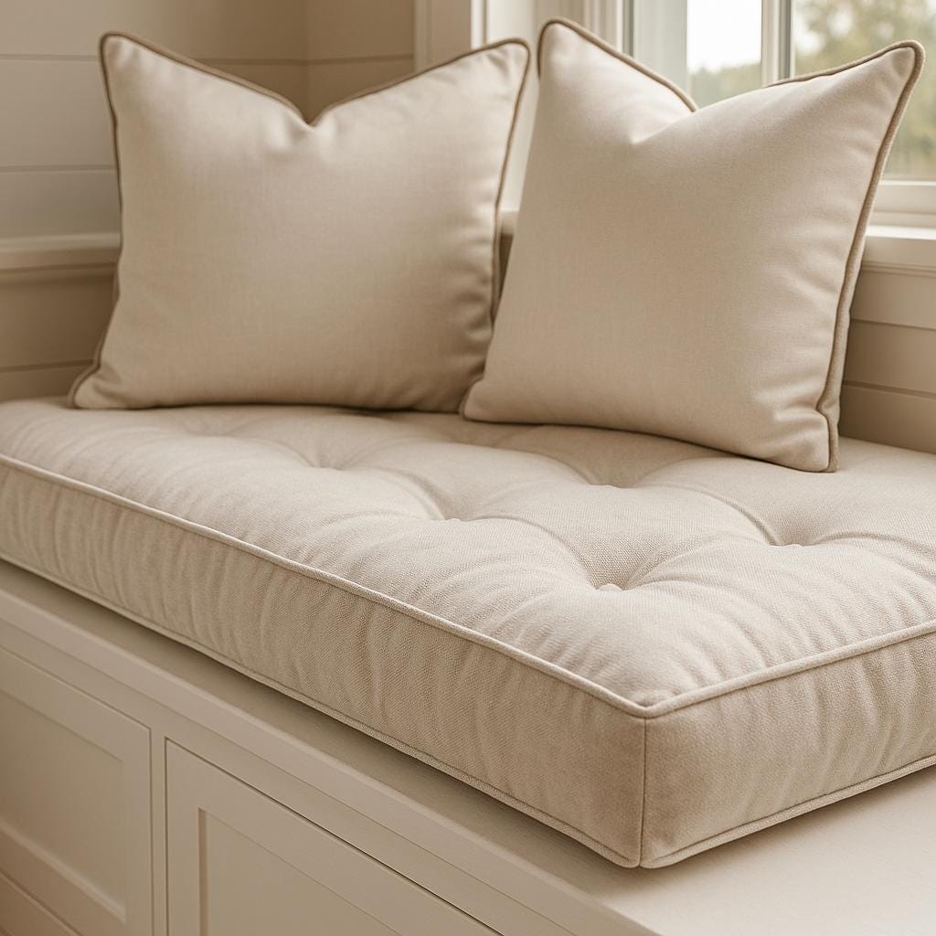 French Style Bench Cushion, Handmade Indoor Seat Pad, Sand - Ivory