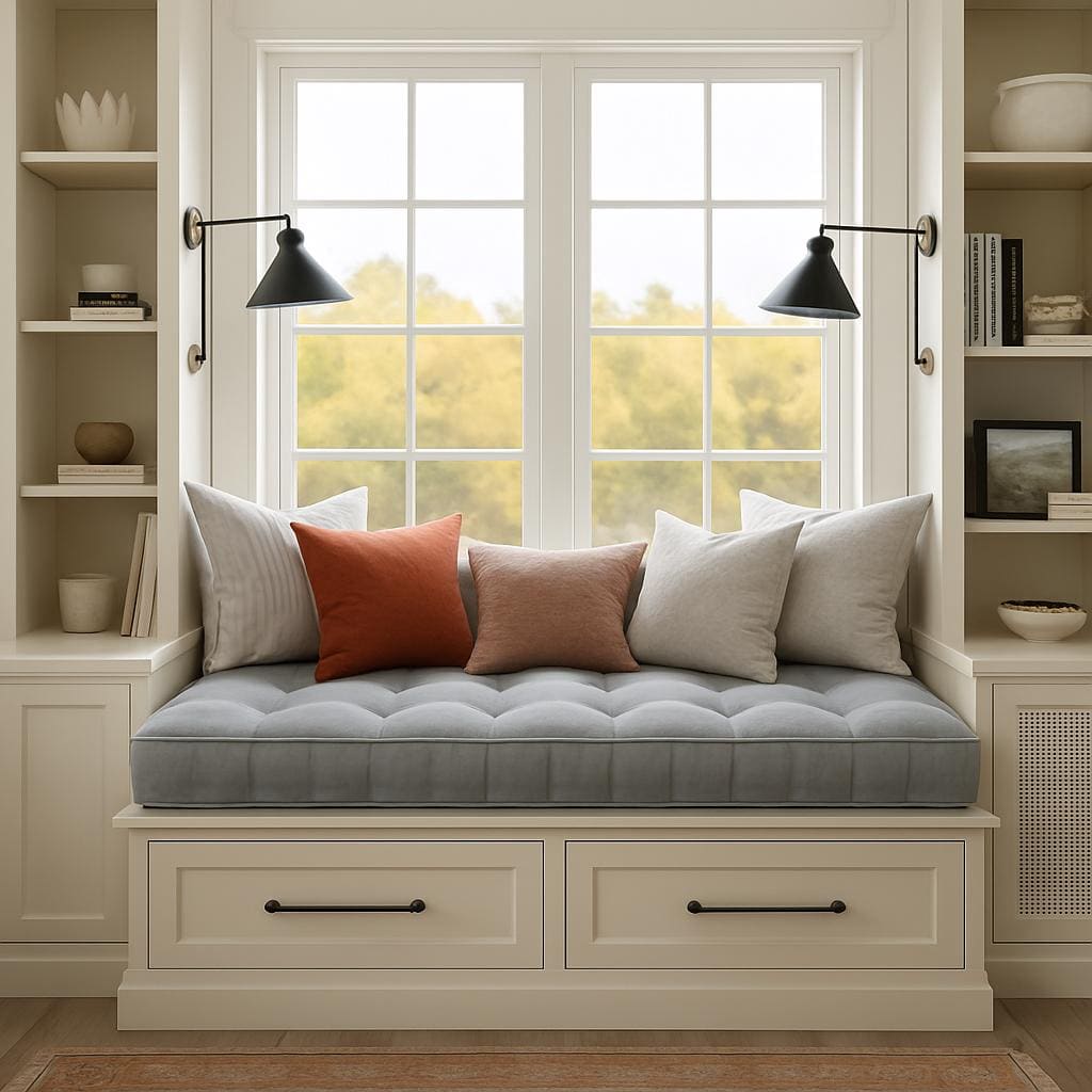 French Style Bench Cushion, Handmade Indoor Seat Pad, Sand - Ivory