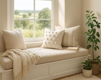 Custom French Style Bench Cushion, Farmhouse Window Seat Pad,