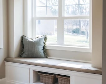 Custom Window Seat Cushion Cover, Handmade, Ivory Fabric, Tailored Fit