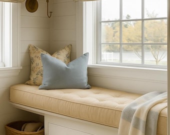 French Style Bench Cushion, Handmade Indoor Seat Pad, Sand - Ivory color fabric, Cottage