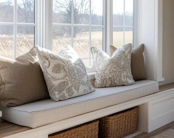 Handcrafted Cushion Cover Beige , Custom Seat Pad for Window Nook,