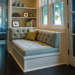 Handmade Tufted Bench Cushion, French Style, Velvet, Cotton, or Linen, Farmhouse