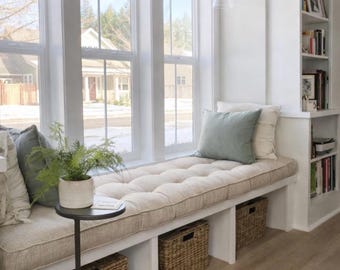 Handmade Custom French Cushion, Tufted pad , Indoor Bench, Sand Color,