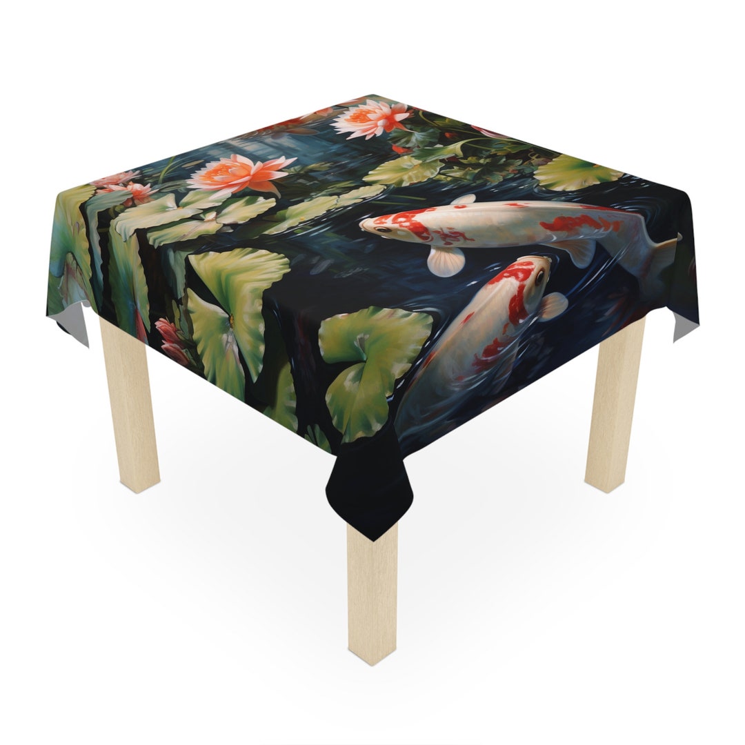 Koi Fish Tablecloth Vintage Nautical Tablecloth Fish Themed Polyester
