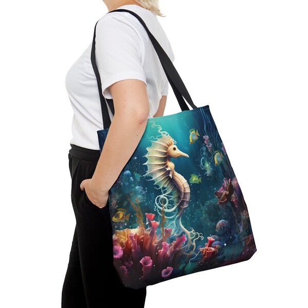 Zeepaardje draagtas | Zeeschepsel draagtas | Tas met visthema | Dierenvriend draagtas | Zomer draagtas | Strandleven draagtas | Geschenk