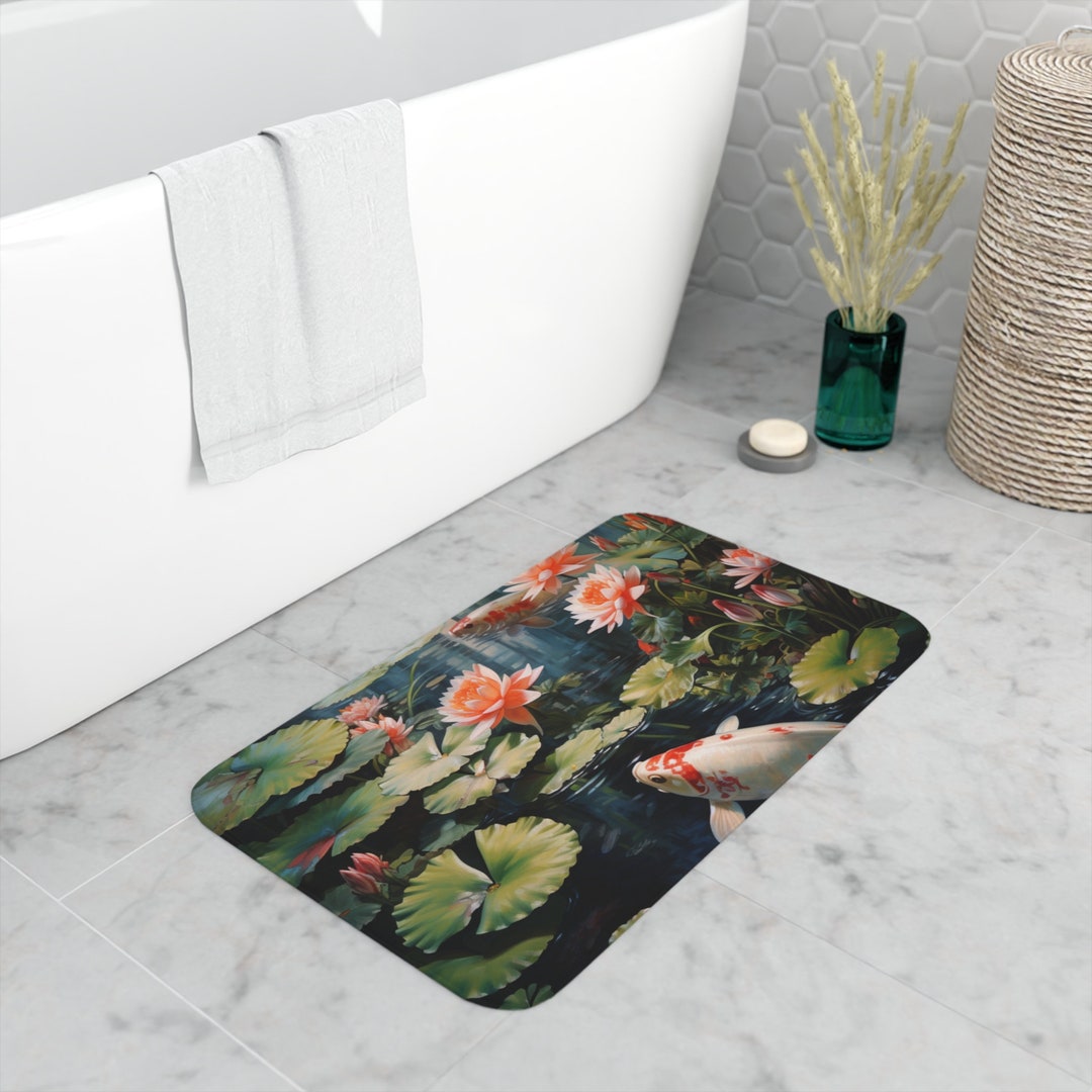 Koi Fish Memory Foam Bath Mat Creek Fish Bathroom Cute Creek Bath Rug