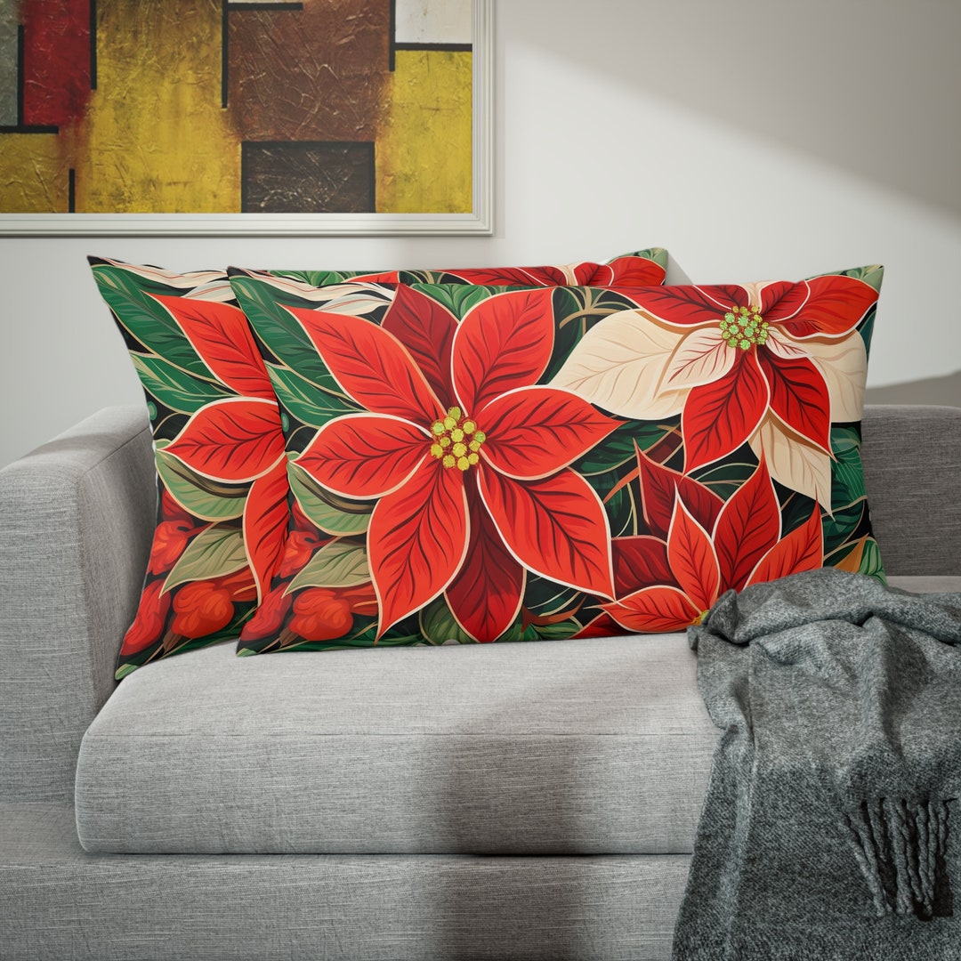 Poinsettia Christmas Pillow Sham Cozy Christmas Decor Etsy