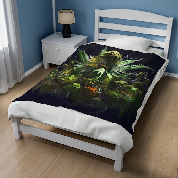 Mystical Nug Plush Blanket | Marijuana Blanket | Cannabis print blanket | Plant print blanket | Grass blanket | Cozy blanket | Pot Blanket