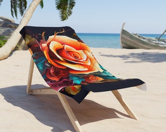 Rose Beach Towel | Abstract Floral Towel | Summer Floral Beach Towel | Floral Beach Towel | Beach Towel With Flowers | Flower Beach Towel