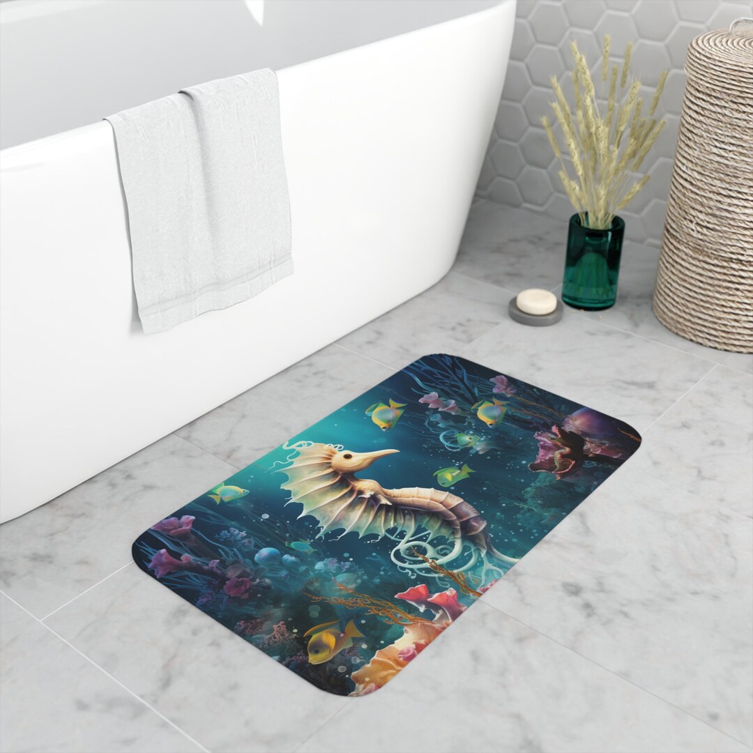 Seahorse Memory Foam Bath Mat Coastal Bathroom Cute Ocean Bath Rug