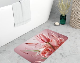 Tulip Memory Foam Bath Mat | Roses | Microfiber Memory Foam Bath Mat | Floral Watercolor | Memory Foam Bath Mat