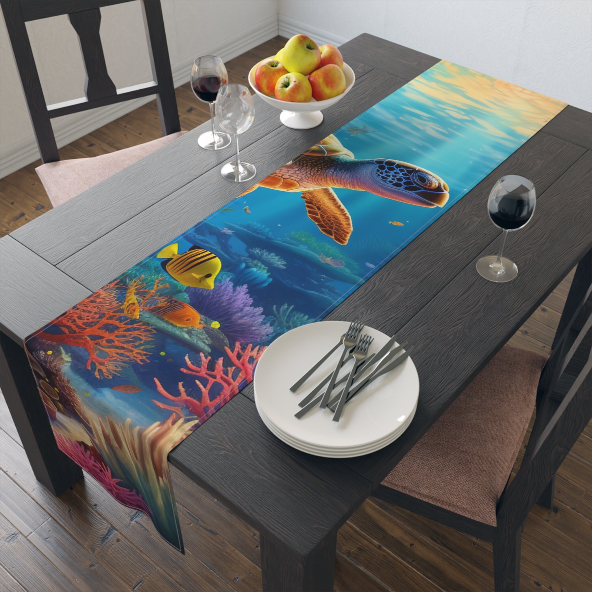 Sea Turtle Table Runner Sea Creature Table Runner Fish Themed Table ...