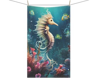 Seahorse Dish Towel | Kitchen Towel | Underwater Theme Kitchen Towel | Fish Print Kitchen Towel | Sea Life Tea Towel | Sea Creature Towel