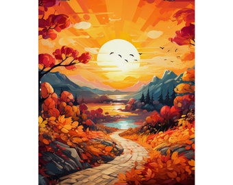 Fall Sunset Matte Vertical Poster | wall decor | fall with colorful autumn leaves | Fall Wall Art | artistic gift | housewarming gift