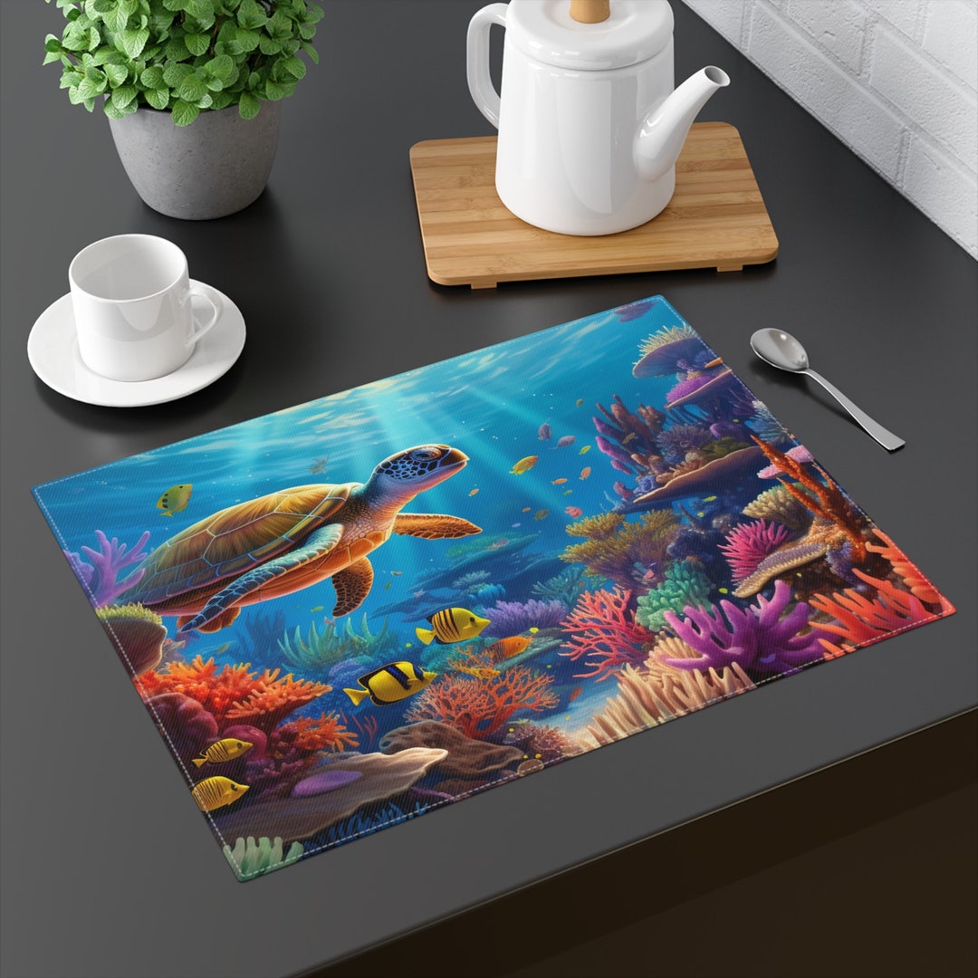 Sea Turtle Table Placemat Ocean Themed Placemat Modern Nautical Sea