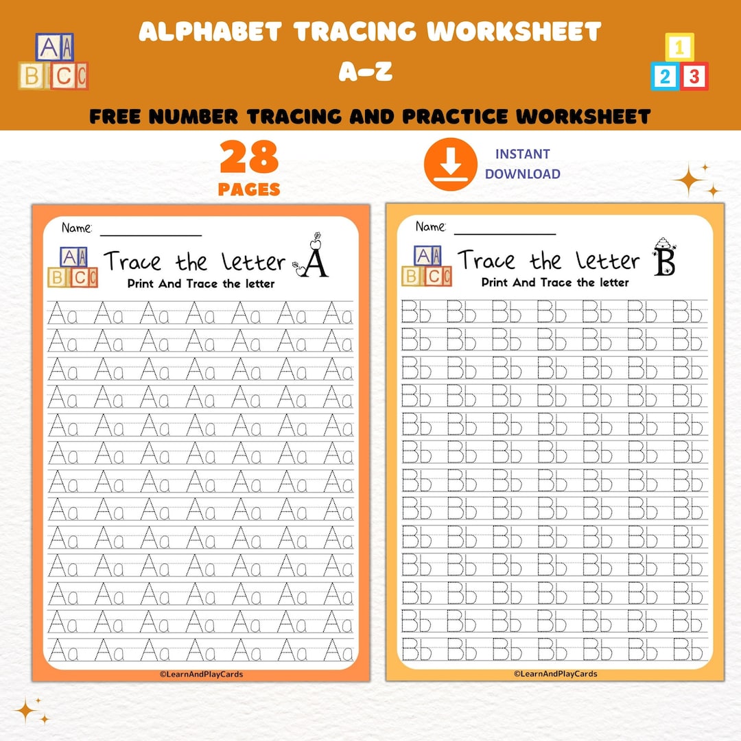 Complete Alphabet and Number Tracing Worksheets, ABC Tracing
