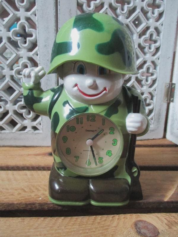 Dunway Alarm Clock Vintage 1980s Little Army Soldier Children's